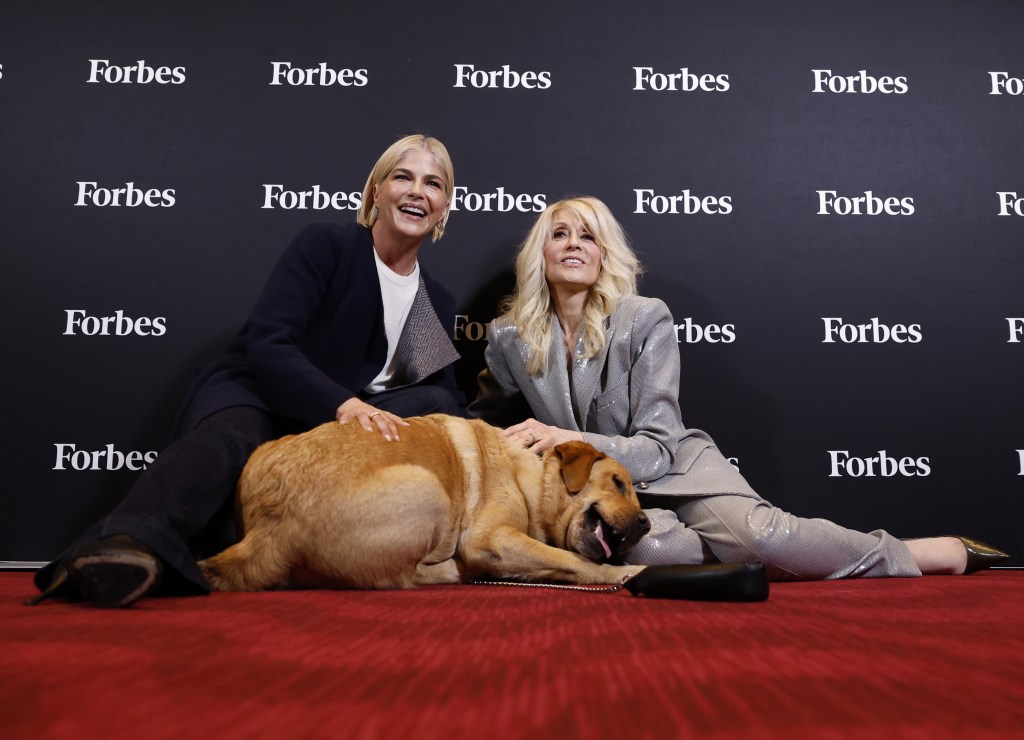 Actresses Selma Blair (left) and Judith Light show  that powerful women know the best stress relief technique at the Forbes Power Women’s Summit at Jazz at Lincoln Center.
