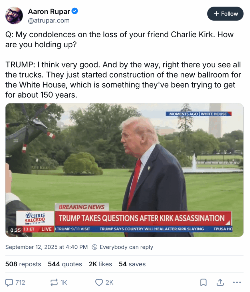 Kirk: Gone And Now Forgotten - 2 Days Later, Trump Has Already Moved On