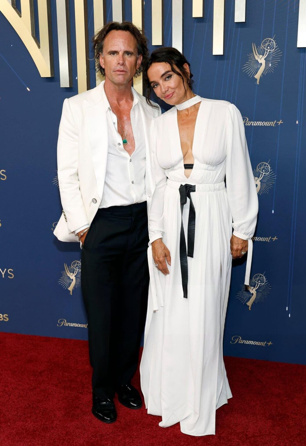 Walton Goggins and his wife Nadia Conners attend the 77th Primetime Emmy Awards in Los Angeles, California. (September 14, 2025)
