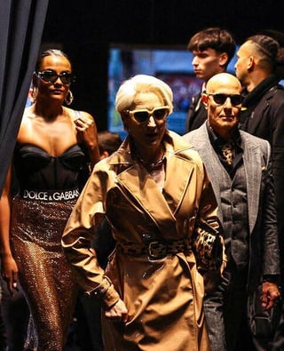 Meryl Streep, Simone Ashley, and Stanley Tucci at the Dolce and Gabbana show in Milan