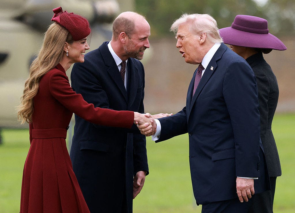 topshot us president donald trump and first lady melania trump are greeted by britains prince william, prince of wales and britains catherine, princess of wales, upon their arrival at the grounds of windsor castle, in windsor, on september 17, 2025, for the start of a second state visit. (photo by ian vogler / pool / afp) (photo by ian vogler/pool/afp via getty images)
