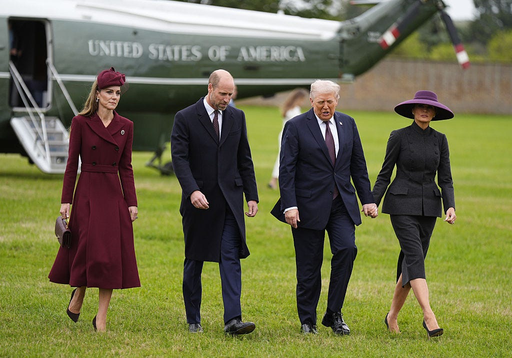 windsor, england september 17: (l r) catherine, princess of wales and william, prince of wales receive us president donald trump and first lady melania trump at windsor castle on september 17, 2025 in windsor, england. (photo by aaron chown wpa pool/getty images)
