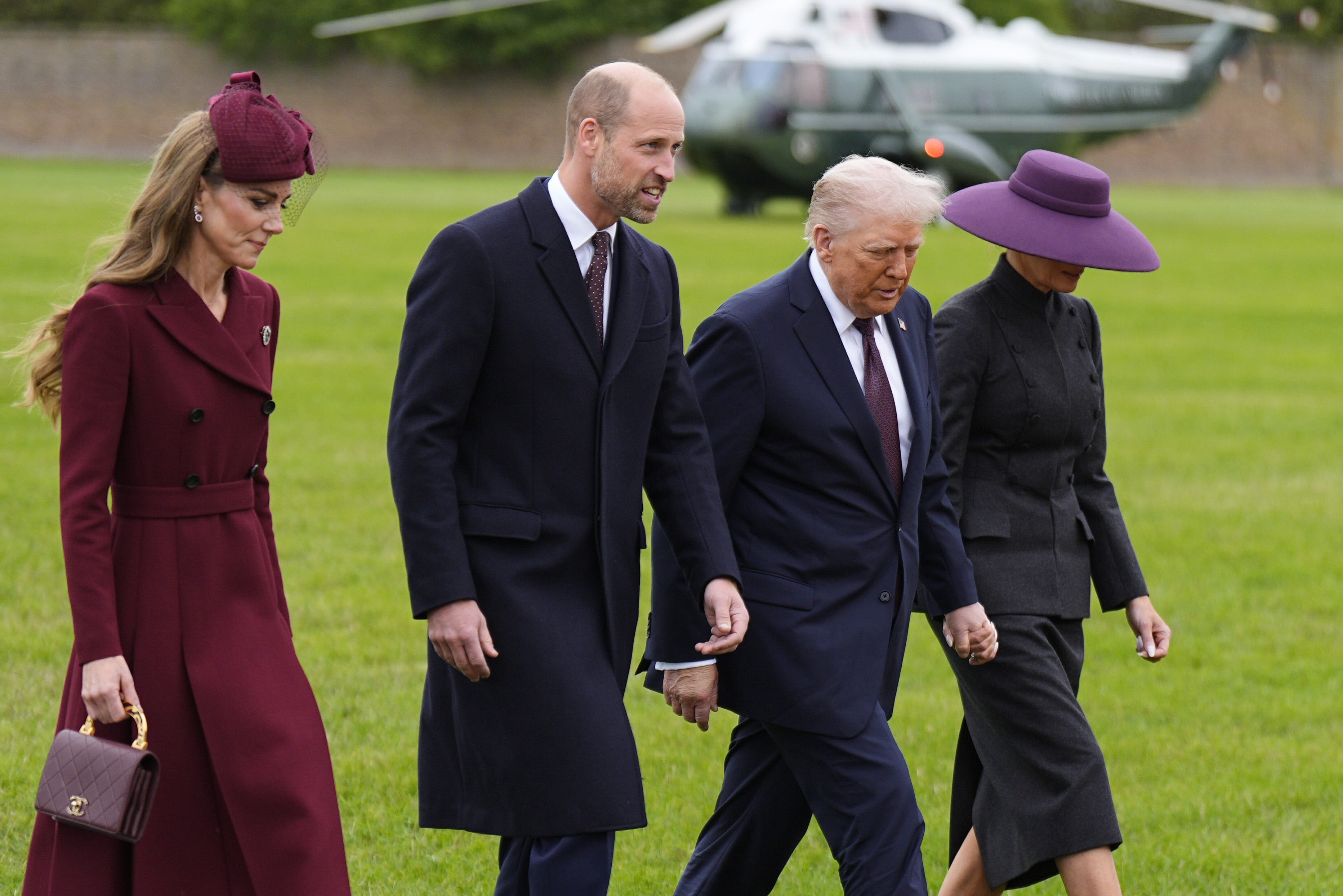 windsor, england september 17: (l r) catherine, princess of wales and william, prince of wales receive us president donald trump and first lady melania trump during the state visit by the president of the united states of america at windsor castle on september 17, 2025 in windsor, england. (photo by aaron chown wpa pool/getty images)