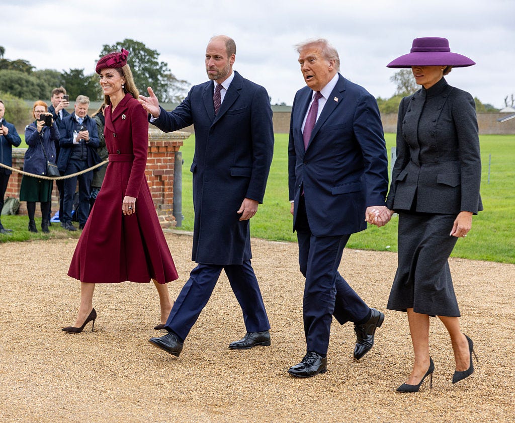 windsor, england september 17: catherine, princess of wales (l) and prince william, prince of wales (2nd l) arrive at windsor castle with us president donald trump and first lady melania trump on day two of the us president donald trumps second state visit to the uk on september 17, 2025 in windsor, england. (photo by ian vogler wpa pool/getty images)