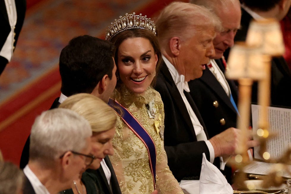 britains catherine, princess of wales speaks with michael boulos at a state banquet at windsor castle, in windsor, on september 17, 2025, during the second state visit of us president donald trump. us president donald trump arrived in britain for an unprecedented second state visit, with the uk government rolling out a royal red carpet welcome to win over the mercurial leader. (photo by phil noble / pool / afp) (photo by phil noble/pool/afp via getty images)