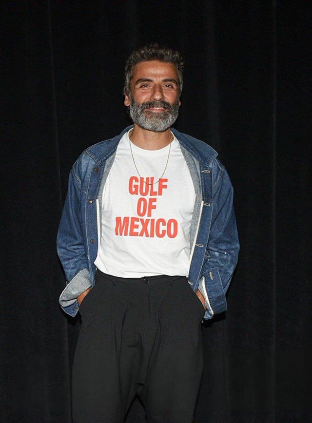 Oscar Isaac wearing a Gulf of Mexico shirt at the 2025 Telluride Film Festival