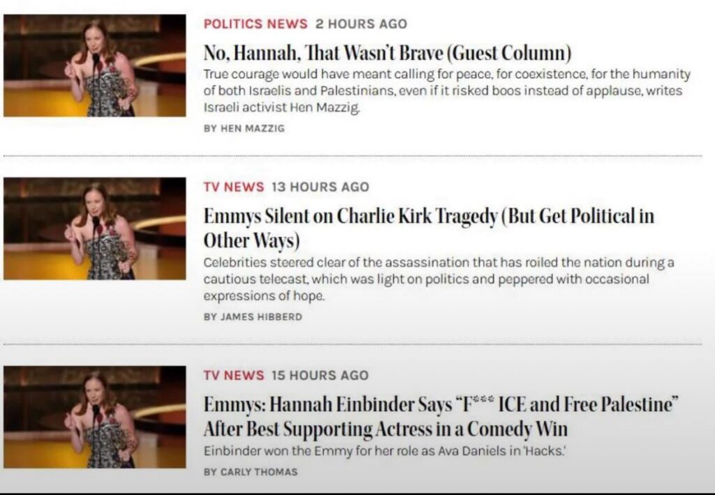 The Hollywood Reporter already has 3 articles out about Hannah Einbinder’s based statement about human rights at the Emmy’s