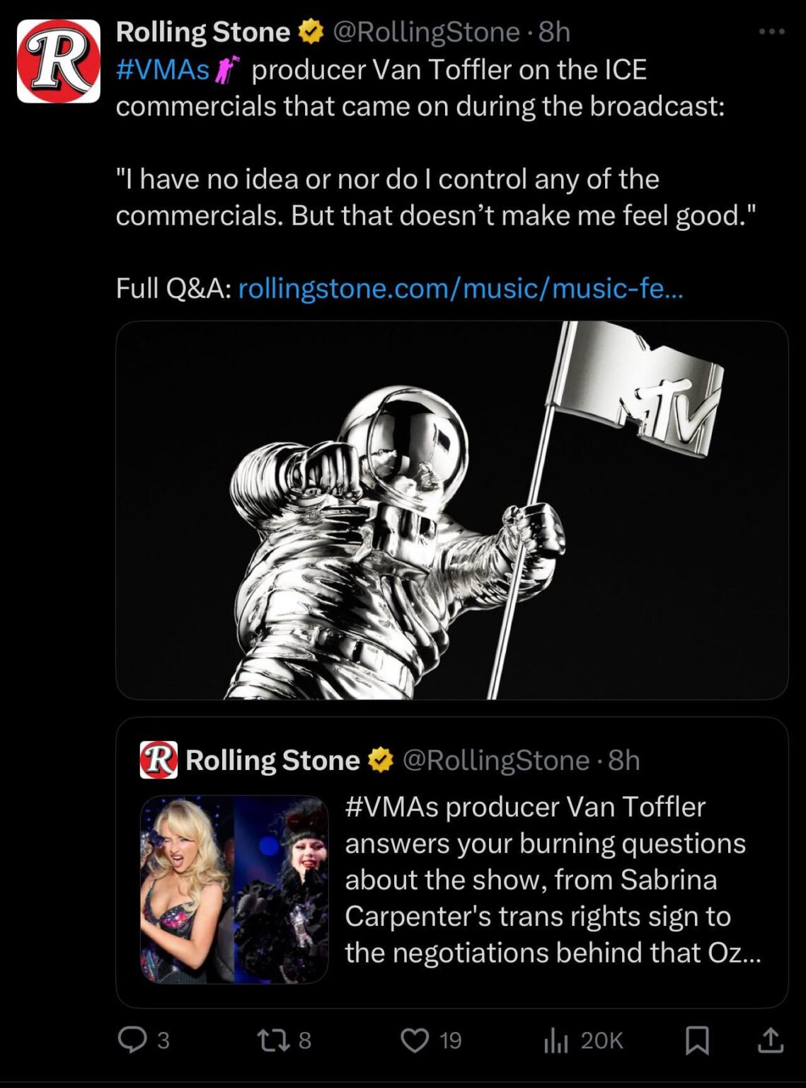 VMAs producer says he had “no idea” ICE ads would run during broadcast: “That doesn’t make me feel good.”