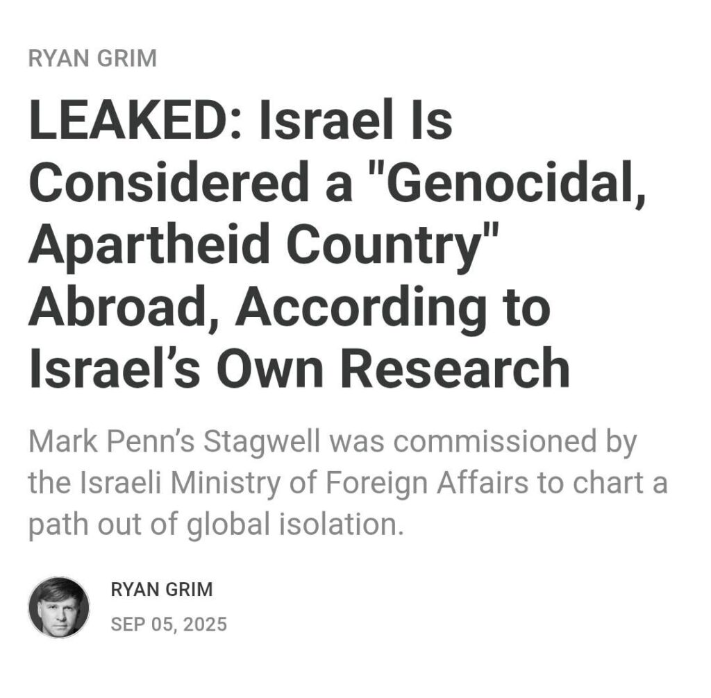 LEAKED: Israel Is Considered a "Genocidal, Apartheid Country" Abroad, According to Israel’s Own Research