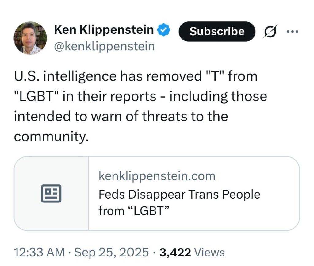 U.S. intelligence has removed "T" from "LGBT" in their reports - including those intended to warn of threats to the community.