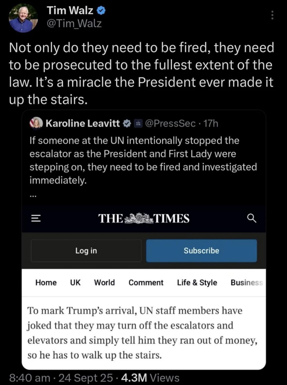 Governor Tim Walz on the outrage over the UN's escalator issue involving President Trump