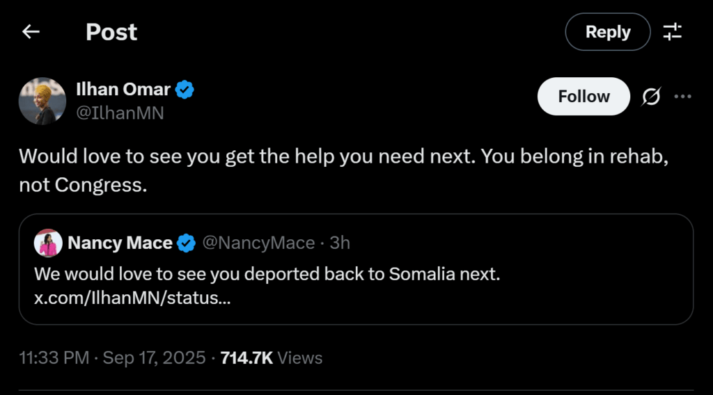 Ilhan Omar claps back at Nancy Mace after being threatened with deportation
