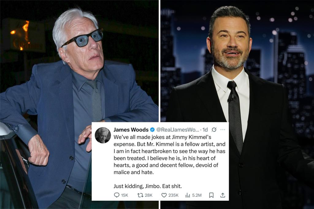 Actor James Woods bashes Jimmy Kimmel in a series of X posts Actor James Woods bashes Jimmy Kimmel in a series of X posts