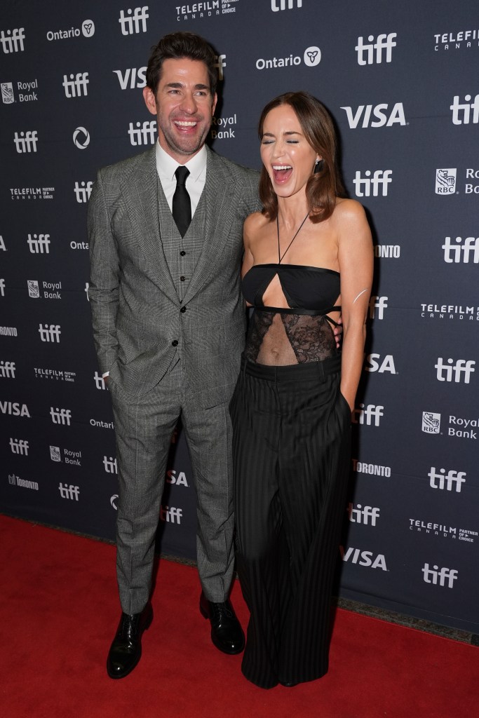 Emily Blunt and husband John  Krasinski switch gears from quiet places to loud laughs at the Toronto Film Festival.
