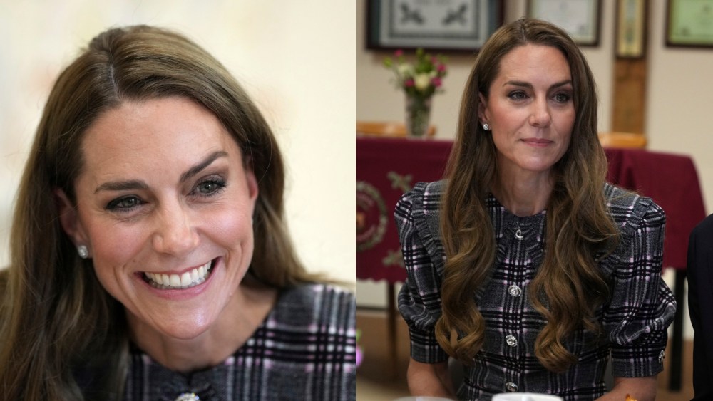 Kate Middleton wears a wide collar Alessandra Rich dress during a visit to the National Federation of Women's Institute (WI) to commemorate the three-year anniversary of the death of Queen Elizabeth II on Sept. 8, 2025 in Sunningdale, England.