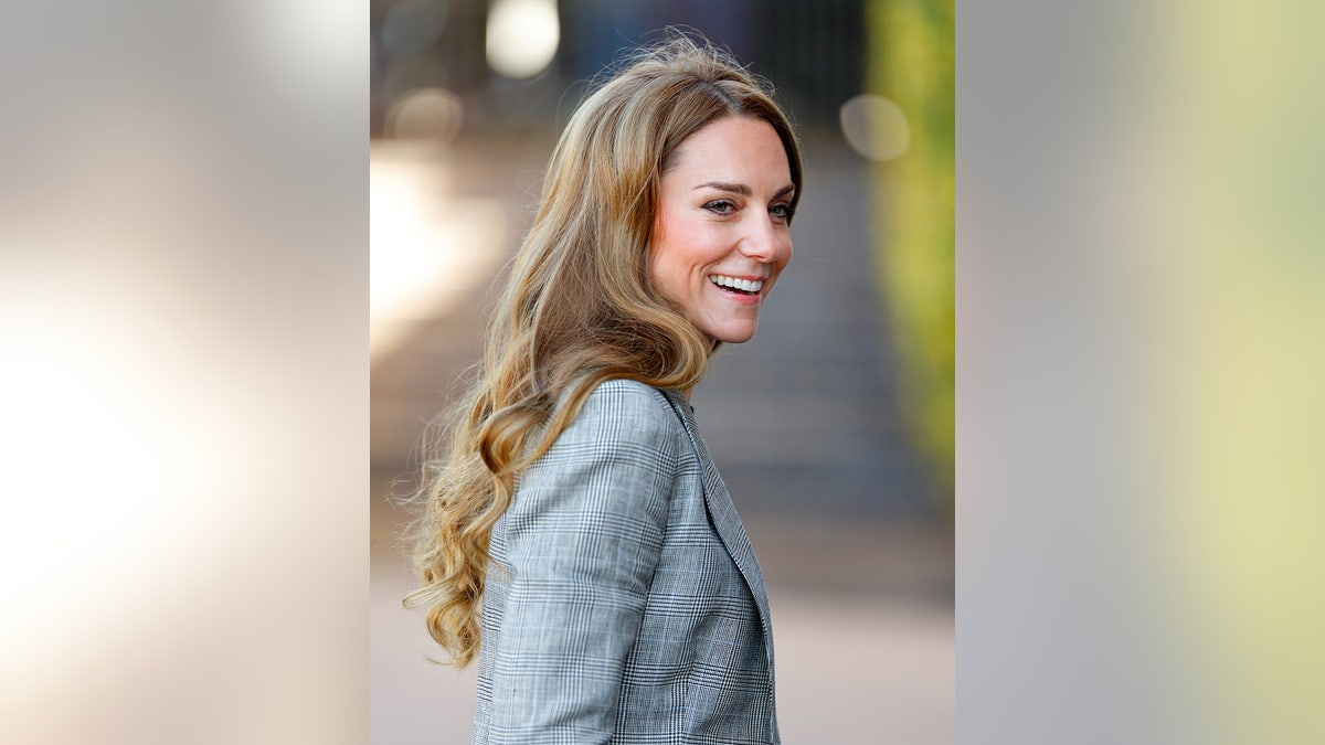 a side-profile of Kate Middleton's new "bronde" hair.