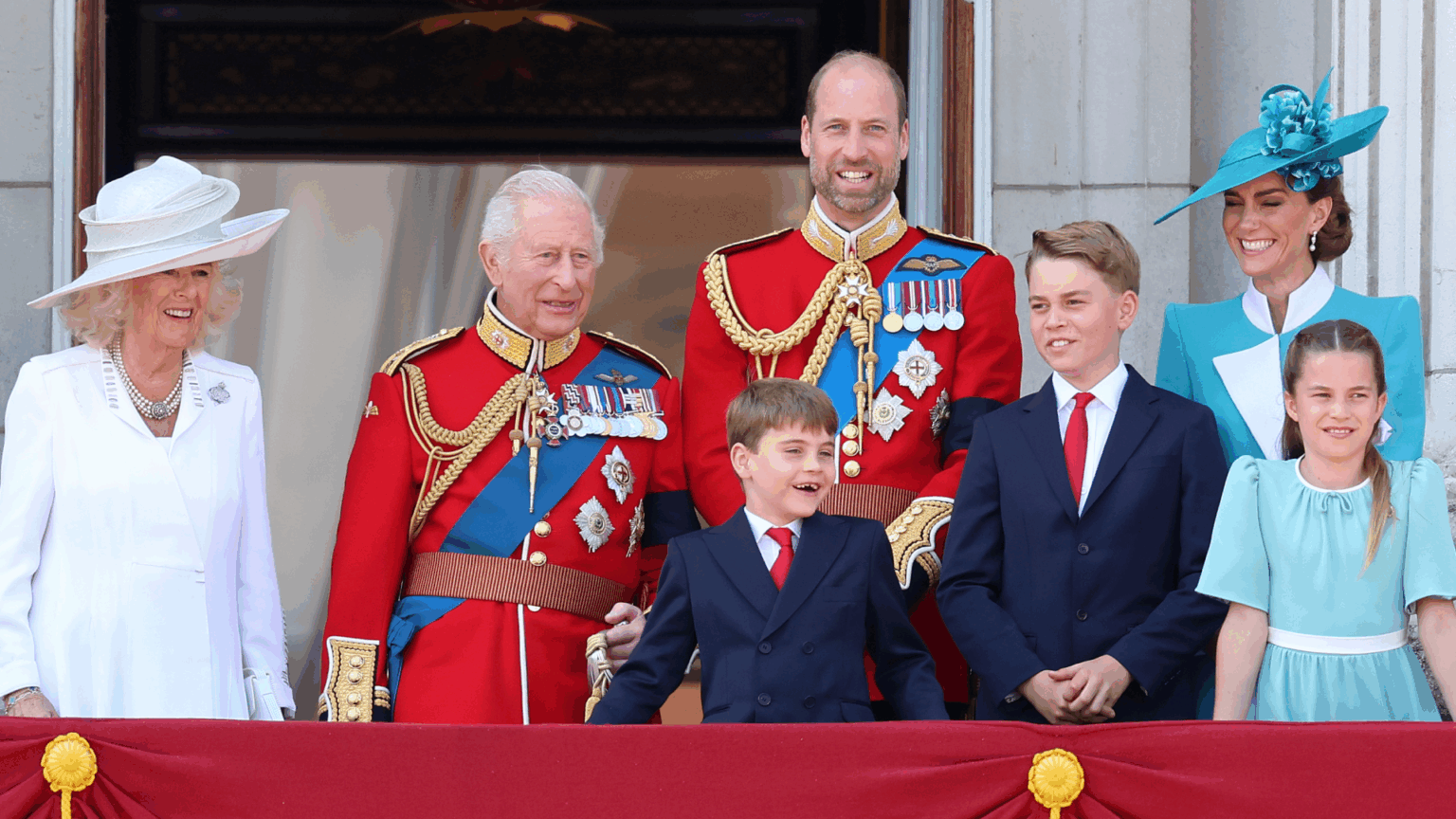 Prince William Knows The Public Has “To Fall in Love With” Prince George Queen Camilla, King Charles, Prince William, Prince Louis, Prince George, Princess Charlotte and Princess Kate on the balcony for Trooping the Colour 2025