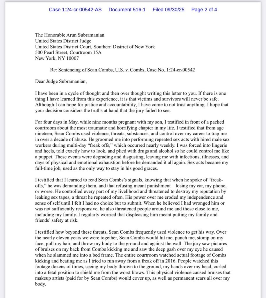 Cassie Ventura and her parents have written letters to the judge in regards to P. Diddy's sentencing: "I hope that your decision considers the many lives that Sean Combs has suspended with his abuse and control"