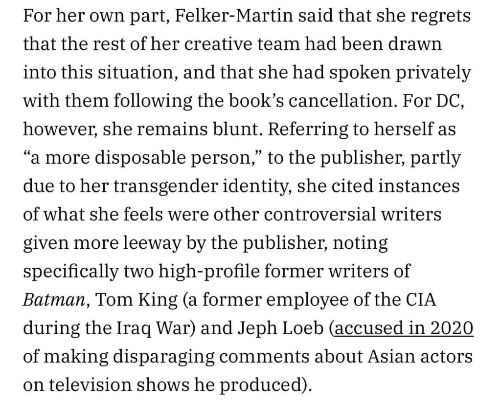 Gretchen Felker Martin calls out DC comics for double standards and names certain individuals after firing over Tom King