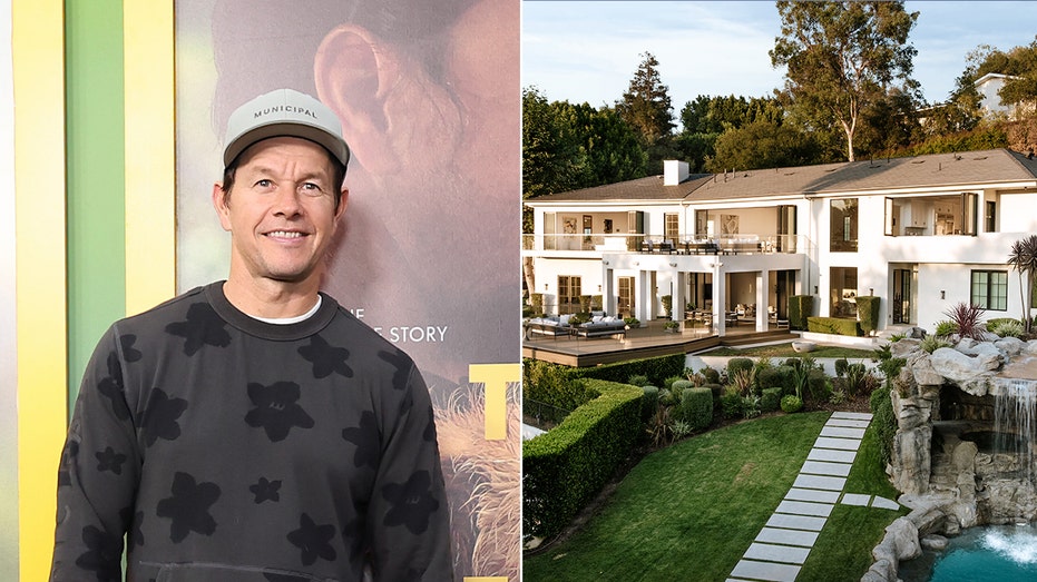 A split of Mark Wahlberg on the red carpet and the outside of his house.
