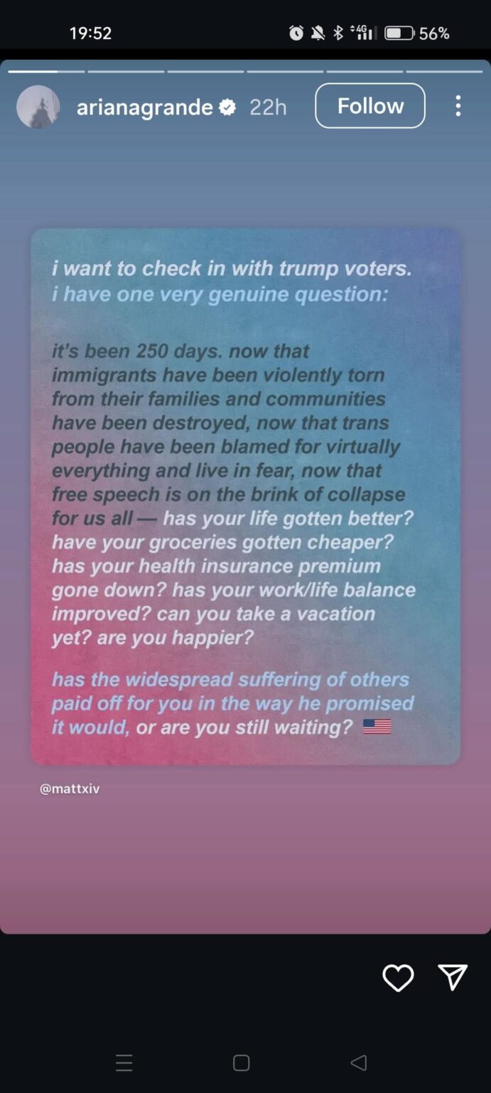 Ariana Grande calls out President Trump's supporters