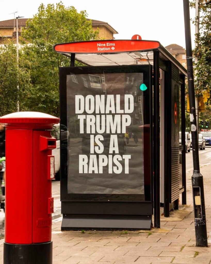 London activists install bus stop ad near the US embassy ahead of Trump's visit to the UK in a week
