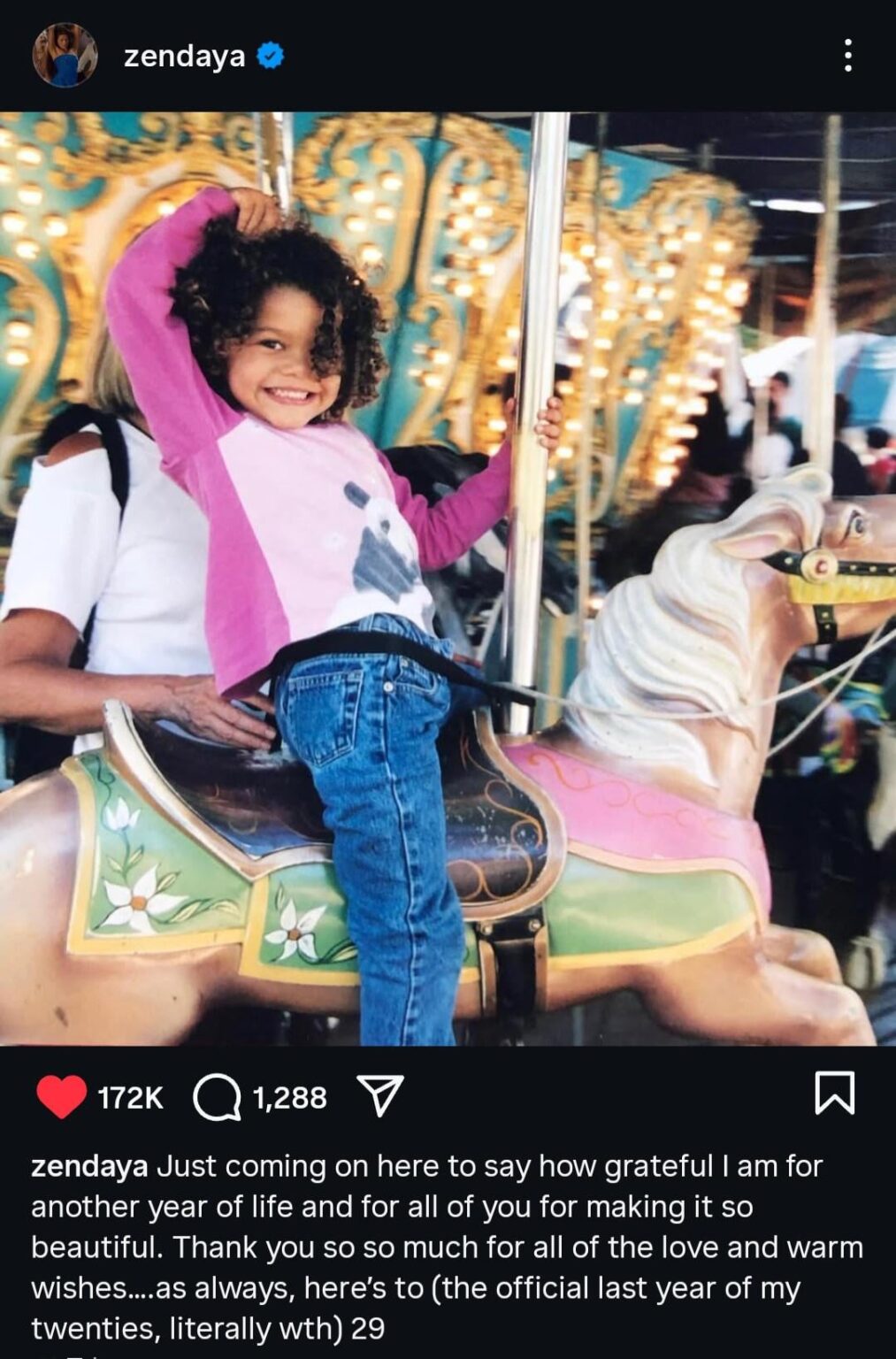 Zendaya Latest post in Ig