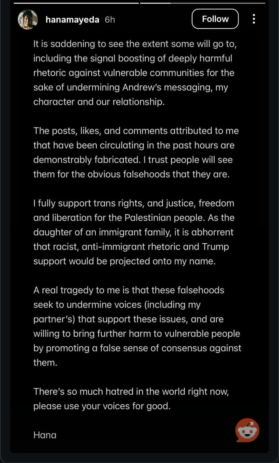 Hana Mayeda (Hozier’s partner) releases statement in regards to likes attributed to her account