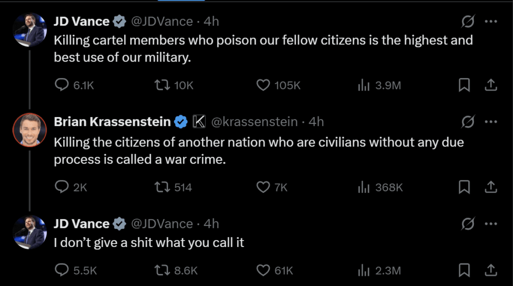 JD Vance tweets about wanting to commit war crimes