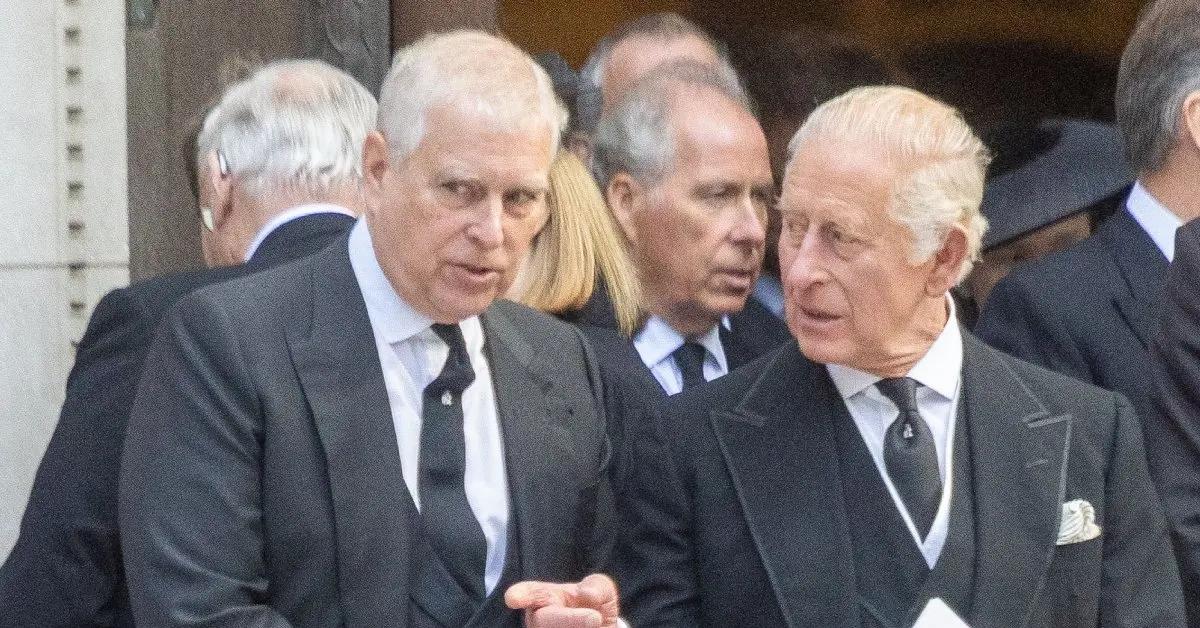 Photo of Prince Andrew and King Charles were seen chatting at the Duchess of Kent's funeral.