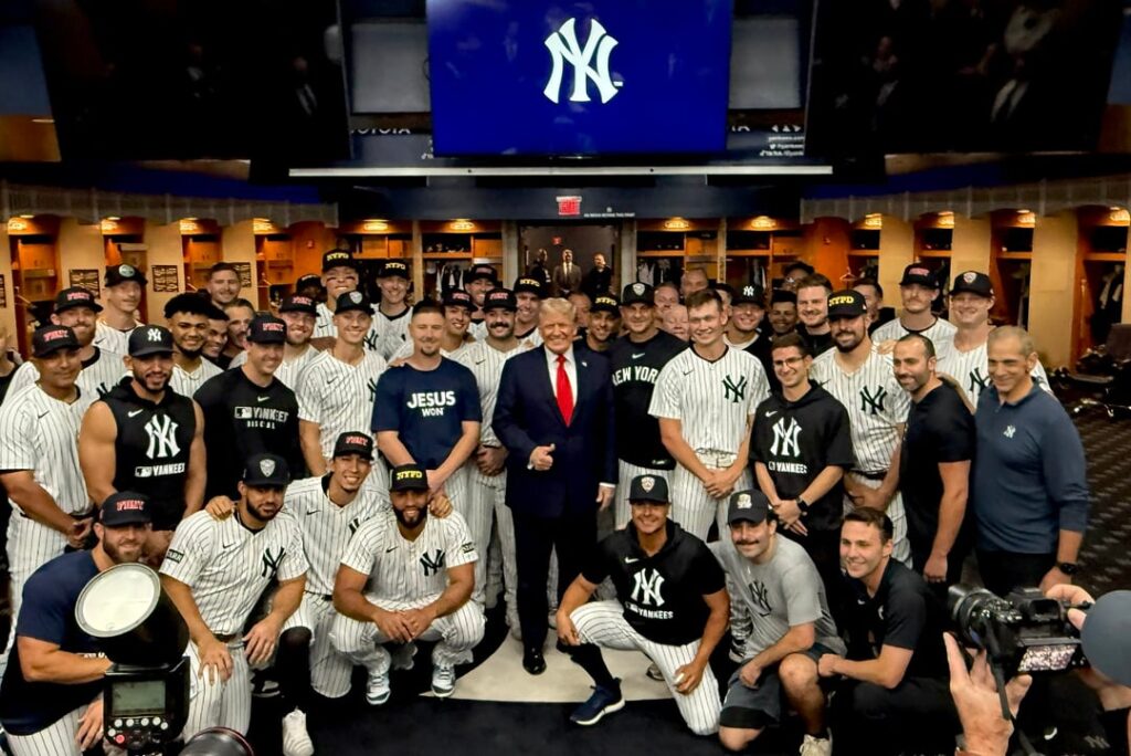 Not only did the Yankees honor Charlie Kirk last night they also invited the president into their locker room today
