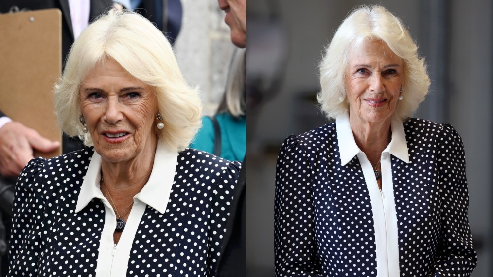 Queen Camilla Endorses the Polka Dot Trend in Fiona Clare Dress Queen Camilla, wearing polka dots, in England.