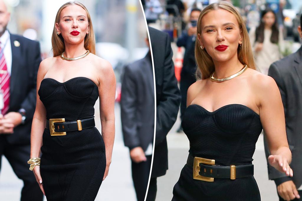 Scarlett Johansson wears curve-hugging Balmain black dress Scarlett Johansson wears curve-hugging Balmain black dress