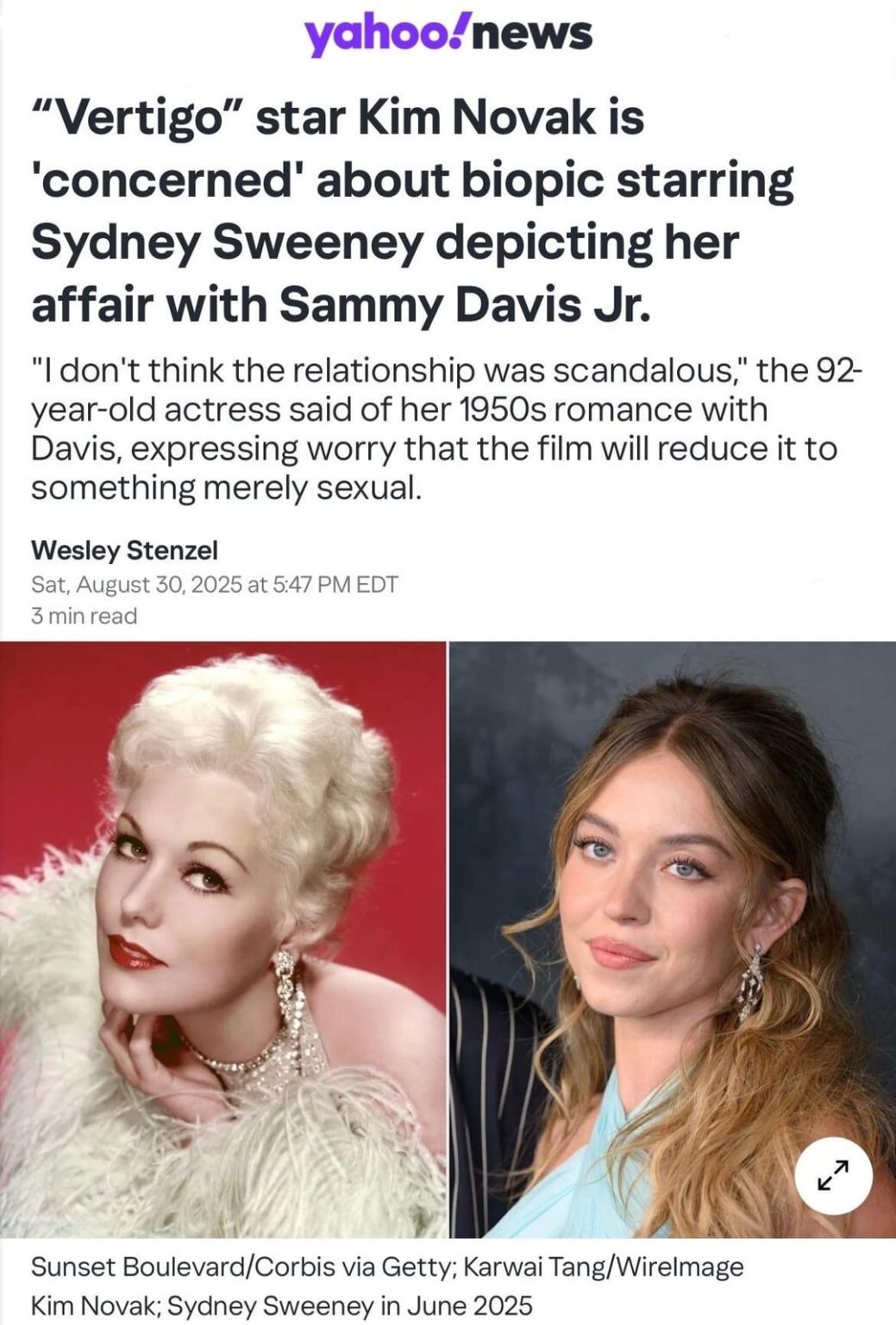 Kim Novak Is ‘Concerned’ Biopic Starring Sydney Sweeney Will Be Too ‘Sexual’
