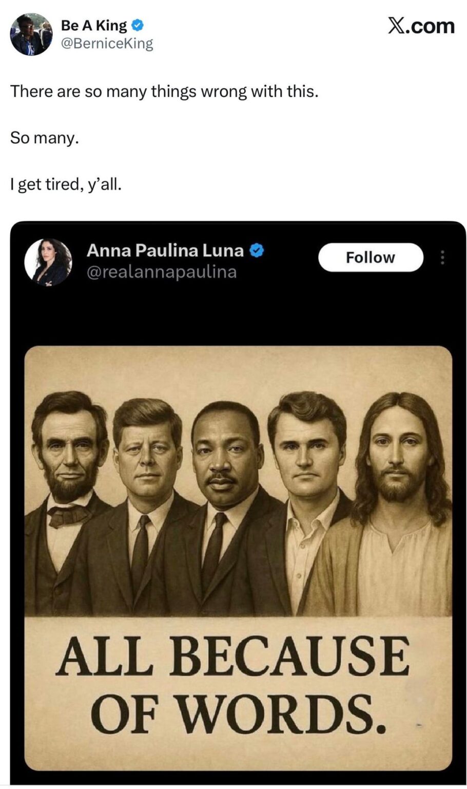 Bernice King wants people to stop comparing Martin Luther King Jr. and Charlie Kirk