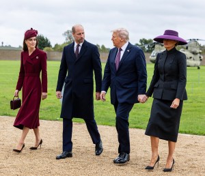 WINDSOR, ENGLAND - SEPTEMBER 17: Catherine, Princess of Wales (L) and Prince William, Prince of Wales (2nd L) arrive at Windsor Castle with US President Donald Trump and First Lady Melania Trump on day two of the US President Donald Trump's second state visit to the UK on September 17, 2025 in Windsor, England. (Photo by Ian Vogler - WPA Pool/Getty Images)