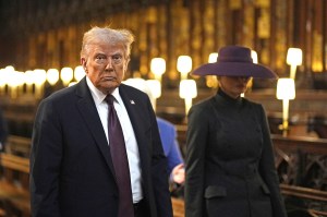 WINDSOR, ENGLAND - SEPTEMBER 17: US President Donald Trump and First Lady Melania Trump during their visit to St George's Chapel at Windsor Castle during the State visit by the President of the United States of America on September 17, 2025 in Windsor, England. (Photo by Aaron Chown - WPA Pool/Getty Images)