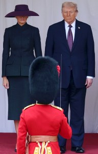 WINDSOR, ENGLAND - SEPTEMBER 17: First Lady Melania Trump and U.S. President Donald Trump during the State visit by the President of the United States of America at Windsor Castle on September 17, 2025 in Windsor, England. (Photo by Chris Jackson/Getty Images)