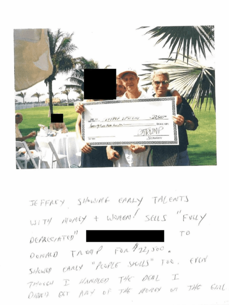 Newly Released Document shows that Jeffrey Epstein and a member of Donald Trump's Mar-a-Lago golf club joked about selling a "Fully Depreciated" woman to Trump for $22,500: "Jeffrey showing early talents with money and women!"