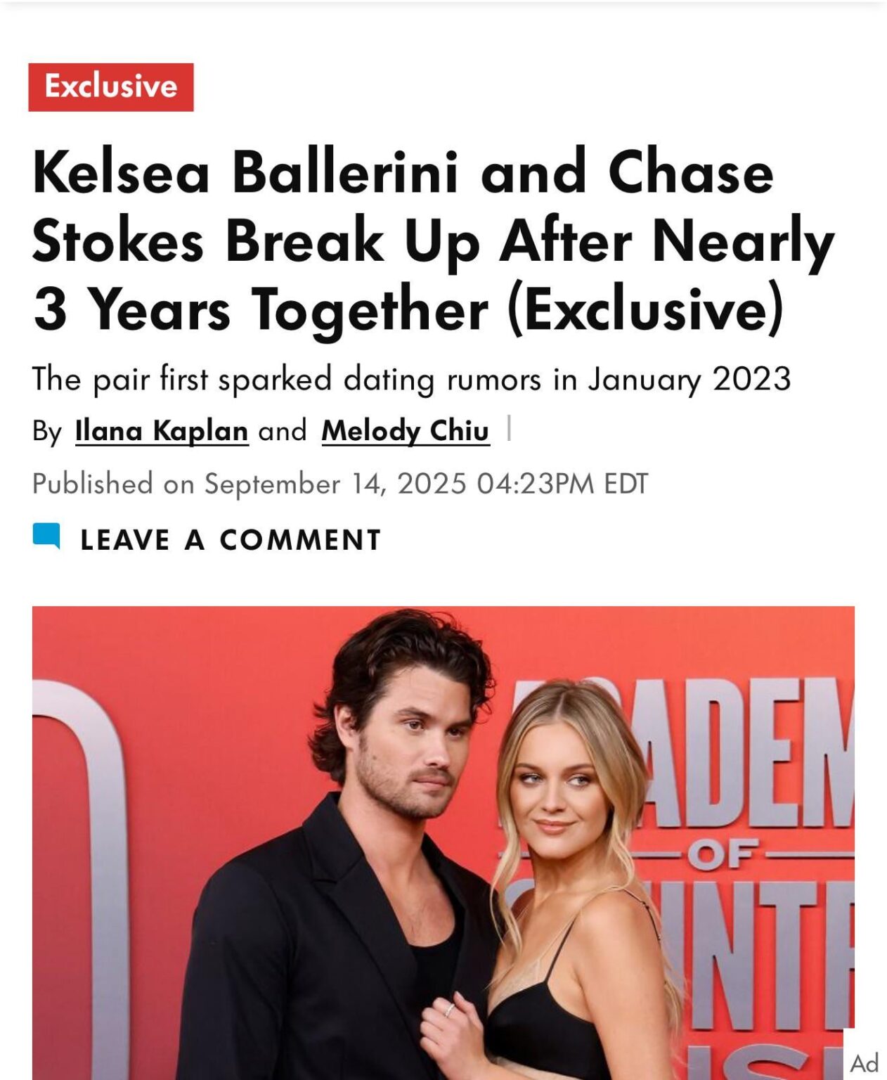 Kelsea Ballerini and Chase Stokes broke up