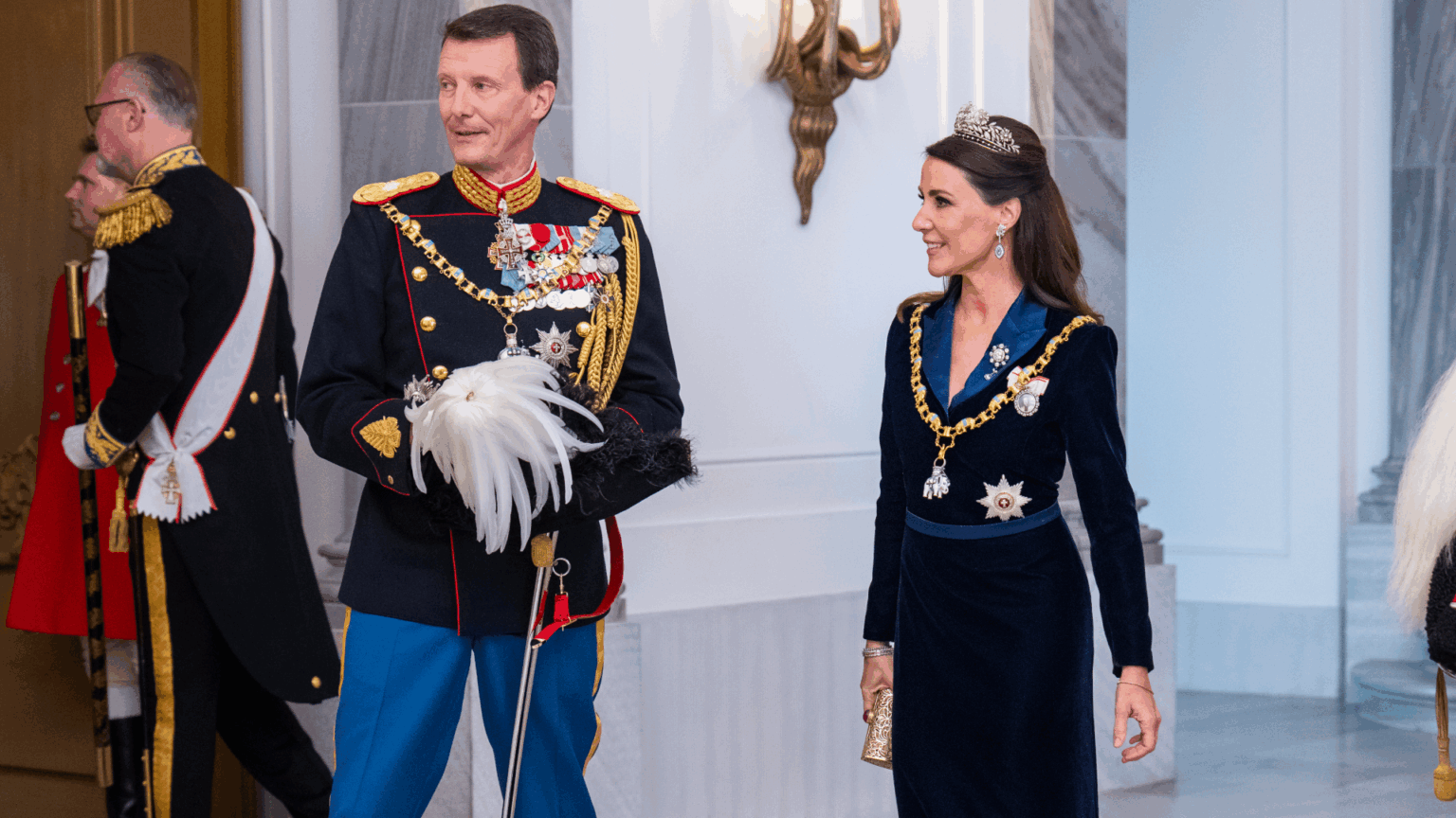 Royal Couple Plans to Stay in the United States Following Title Stripping Fallout Princess Marie and Prince Joachim in an evening gown and military suit