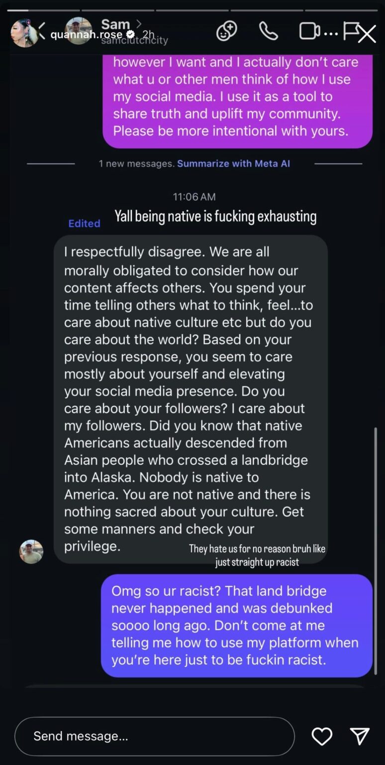 Model and Activist Quannah Chasinghorse calls out racist in her DMs