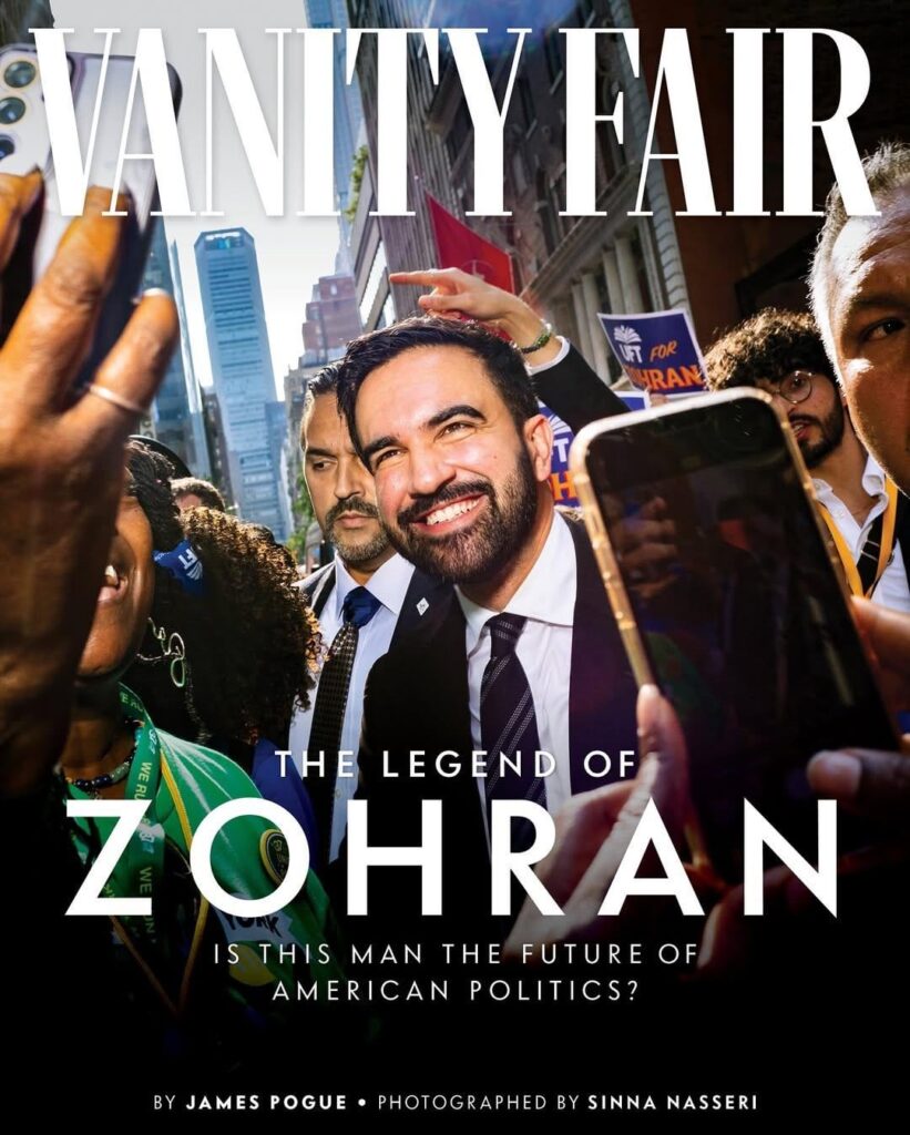 Zohran Mamdani covers the latest issue of Vanity Fair. Photographed by Sinna Nasseri.