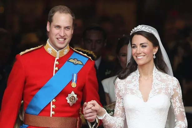 TRH Prince William, Duke of Cambridge and Catherine, Duchess of Cambridge smile following their marriage at Westminster Abbey on April 29, 2011 in London, England. 