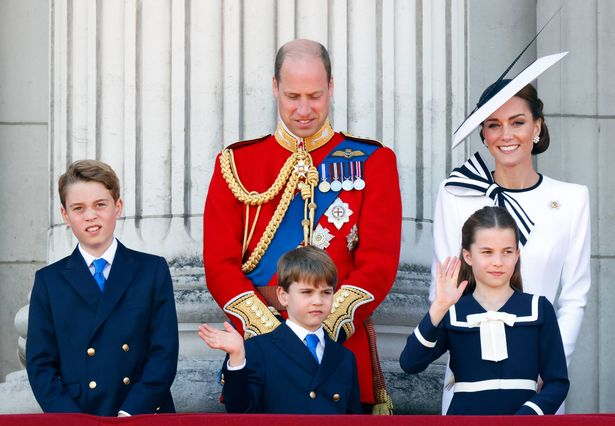 Prince George of Wales, Prince William, Prince of Wales (Colonel of the Welsh Guards), Prince Louis of Wales, Princess Charlotte of Wales and Catherine, Princess of Wales 