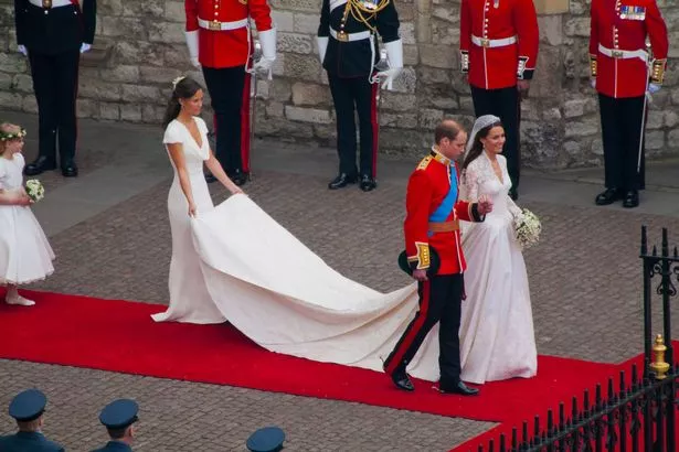 Newlywed couple HRH Prince William of Wales and his wife Catherine (Kate) leaving Westminster Abbey after the End of the Wedding Ceremony, London, UK (Photo by Pawel Libera/Corbis via Getty Images)