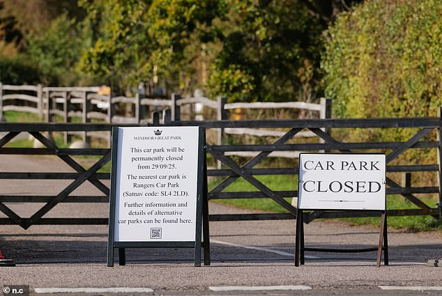 A sign outside the car park at Windsor Great Park which has been been closed permanently from the end of September