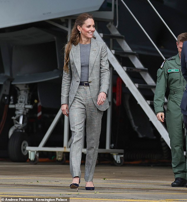 The Princess of Wales showed off her newly lightened locks as she paid a visit to RAF Coningsby today