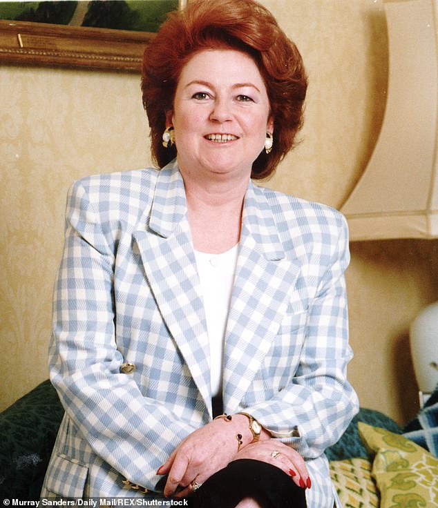 It was later claimed by Lady Elizabeth Anson (pictured), great-niece of the Queen Mother and goddaughter of King George VI , that the Queen was 'not at all content' by the time she was sat in the pews during the ceremony