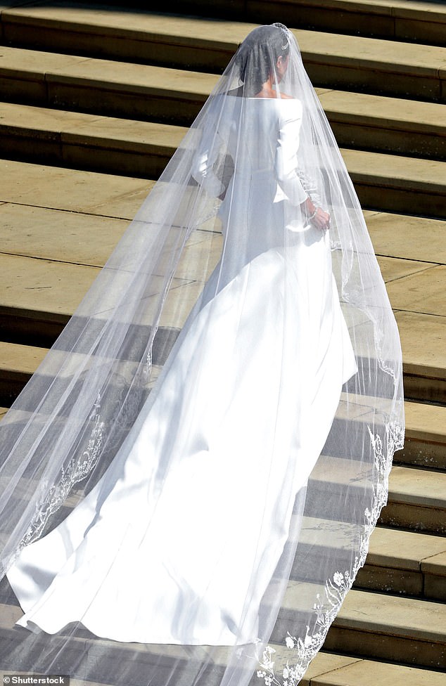 Meghan wore an Audrey Hepburn-inspired floor-length gown crafted by French fashion house Givenchy and Clare Waight Keller, their first female artistic director. Featuring long sleeves and a bateau neckline, the gown cost £100,000